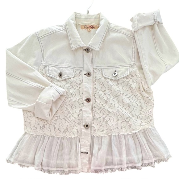 Free People Sz XL Off-White Victorian Lace Overlay Jacket known as the Penelope - Picture 3 of 7